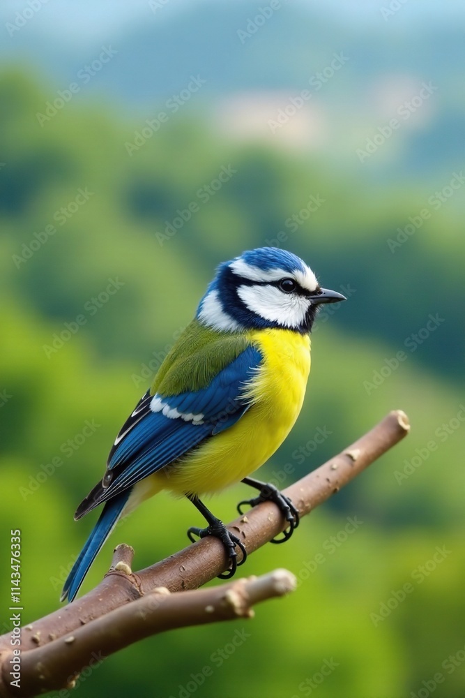 A blue tit perched on a thin branch with the Tuscan hillside in the background, Italian countryside, outdoor scenery, blue tit A blue tit perched on a thin branch with the Tuscan hillside in the background, Italian countryside, outdoor scenery, blue tit