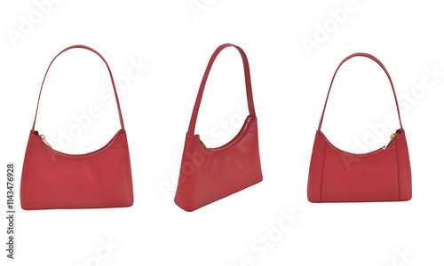 Set of women's classic handbag, fashion bag  transparent background, front and back view, Fashionable stylish red Shoulder Bag mockup