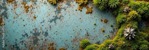 Abstract algae and lichen forms on a damp plaster wall, lichen, moss photo