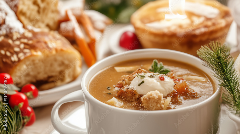 Gourmet winter soup close-up presentation
Gourmet winter soup close-up presentation