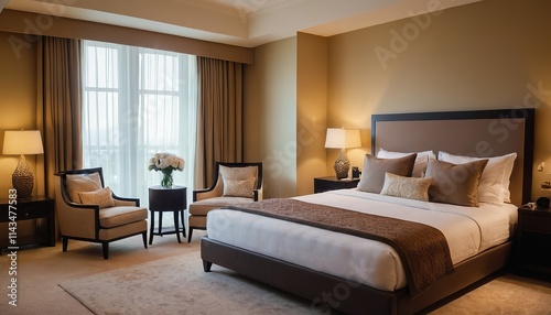 3d rendering beautiful comtemporary luxury bedroom suite in hotel with tv 307 photo