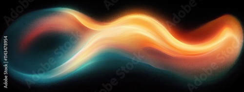 Abstract Teal Orange Gradient Wave Design with Black Background and Grainy Texture