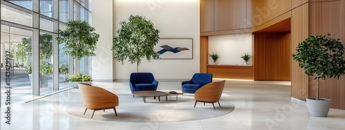 High-end office lobby with sleek design and natural light