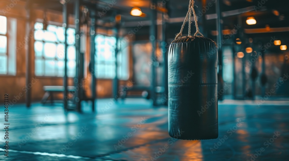 Punching bag in the gym, AI generated image