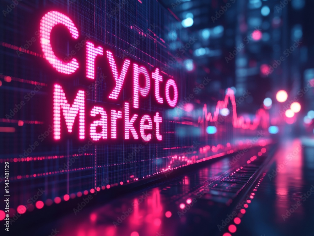 Sleek Metallic Crypto Market Over Blockchain-Inspired Background Reflects Modern Digital Finance Trends