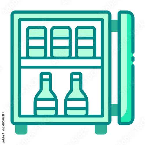 Mini bar fridge green filled line icon representing in room refreshment