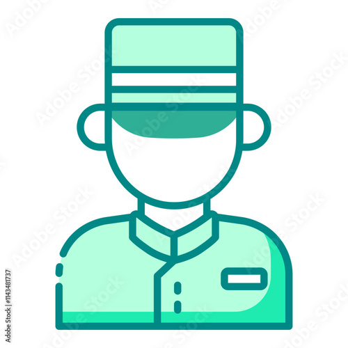 Bellhop avatar green filled line icon for representing staff  in guest luggage assistance