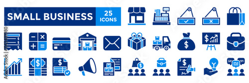 Small business icon collection set. Containing promotion, shop, business plan, customer innovation icon.