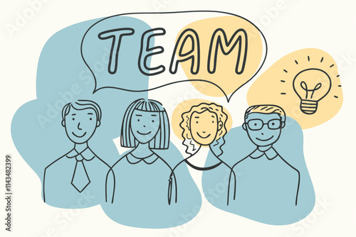 Creative Team Engaged in Collaboration Displayed on a Modern Business Landing Page Illustration
