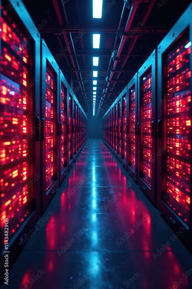 A futuristic, high-tech factory floor where rows of glowing blockchain servers hum in unison, server, digital A futuristic, high-tech factory floor where rows of glowing blockchain servers hum in unison, server, digital