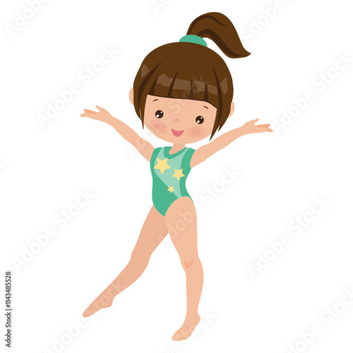 Cute little girl gymnast vector cartoon illustration