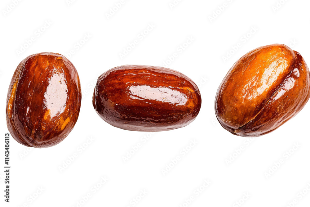 Three nuts are shown on a white background Three nuts are shown on a white background