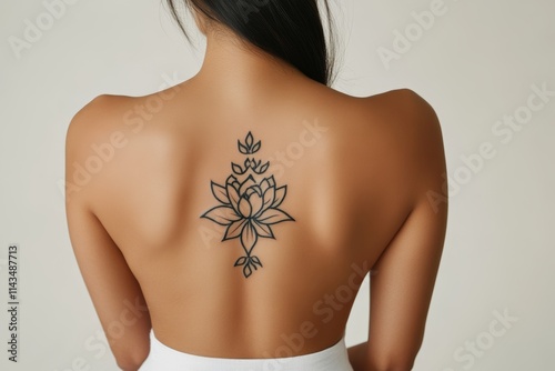 A woman with a tattoo of a flower on her back