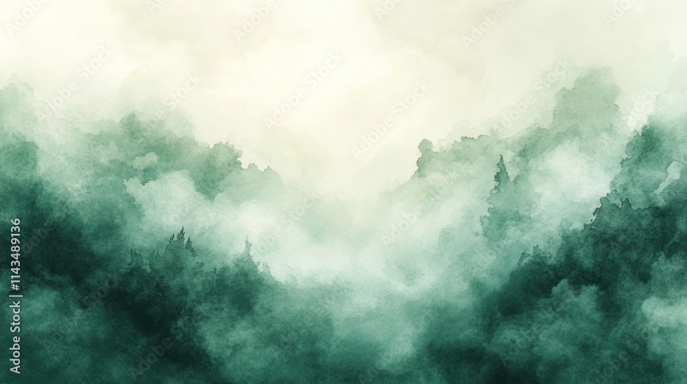 Watercolor Abstract Background Soft Green White Gentle Hues Smooth Gradient Ethereal Art Piece