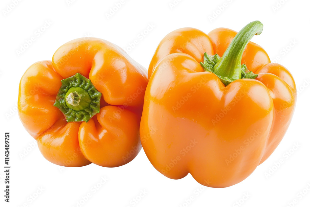 Two orange peppers are on a white background Two orange peppers are on a white background