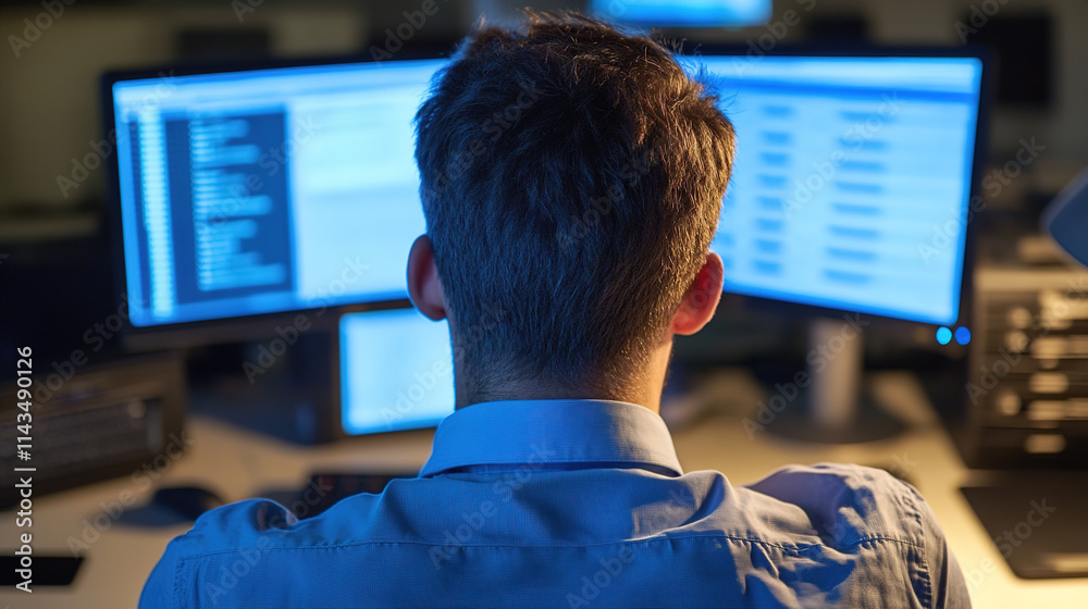 Person working at desk with poor posture, emphasizing the importance of ergonomic practices for maintaining health and productivity in the workplace Person working at desk with poor posture, emphasizing the importance of ergonomic practices for maintaining health and productivity in the workplace