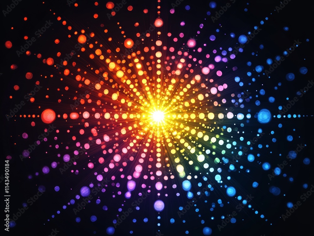Vibrant explosion of colors radiating from a central point, creating a dazzling design for creative projects. Vibrant explosion of colors radiating from a central point, creating a dazzling design for creative projects.