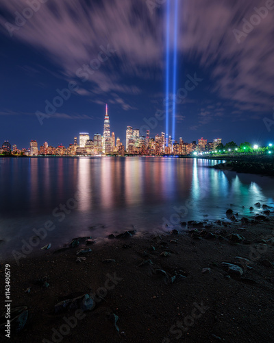 Manhattan view tih memorial light at night