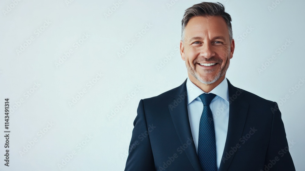 A smiling businessman giving a small nod, suit and tie present, emanating trust, white background A smiling businessman giving a small nod, suit and tie present, emanating trust, white background