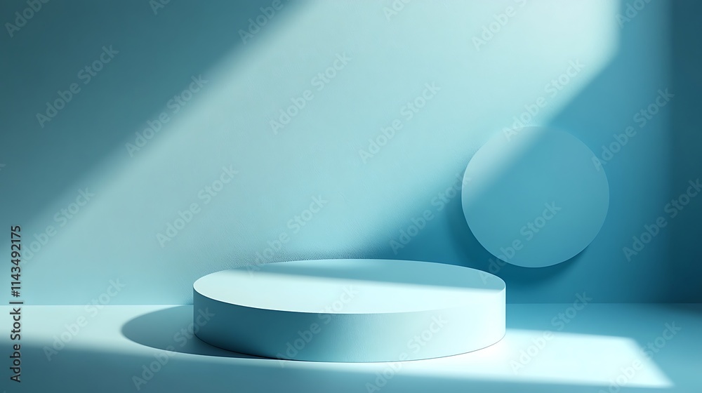 Serene Blue 3D Render: Cylindrical Display Platforms in Soft Sunlight. AI Generated Serene Blue 3D Render: Cylindrical Display Platforms in Soft Sunlight. AI Generated