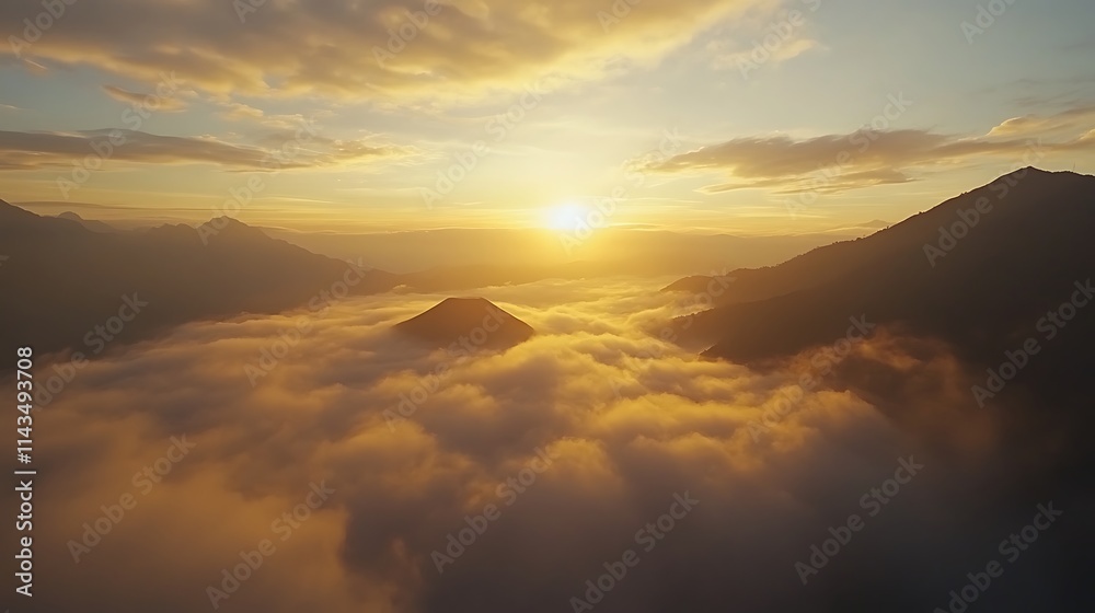 Golden Hour Sunset Over Guatemalan Volcanoes. AI Generated Golden Hour Sunset Over Guatemalan Volcanoes. AI Generated