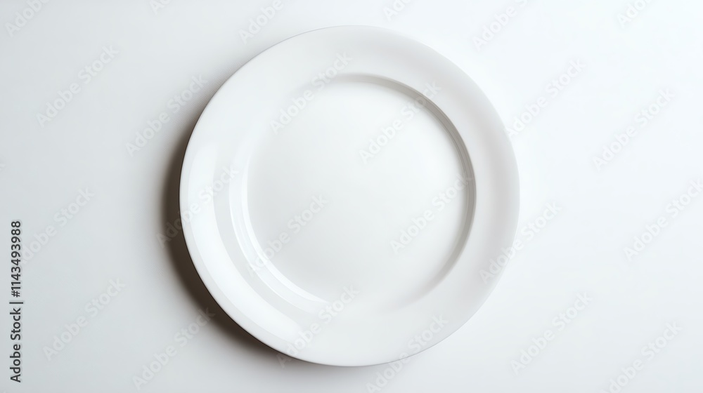 Plain White Plate Mockup Wide Shot Photo on Clean Surface. AI Generated Plain White Plate Mockup Wide Shot Photo on Clean Surface. AI Generated