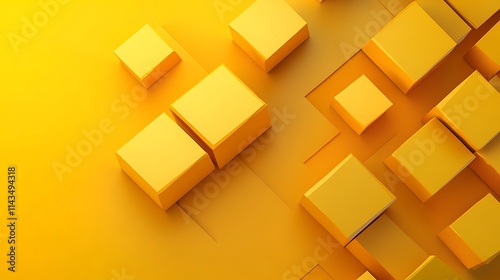 Vivid yellow cubes pattern artful 3D render abstract style. AI Generated