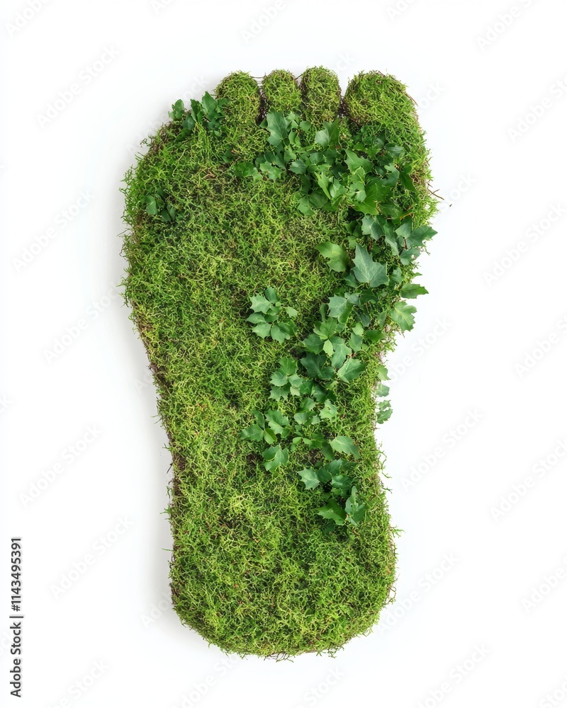 Eco-Friendly Footprint Symbol Holly Leaves and Moss Sustainability Concept Eco-Friendly Footprint Symbol Holly Leaves and Moss Sustainability Concept