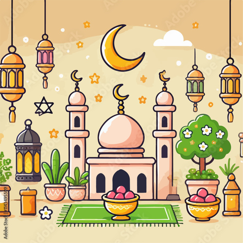 illustration of a mosque in background