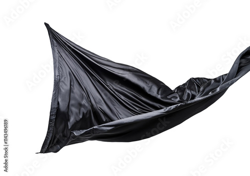 Black cloth flying in the wind isolated on a transparent or white background