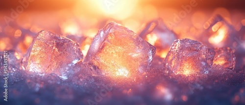 Detailed Close-Up of Blue Ice Fragments in Hyperrealism Style with Soft Light