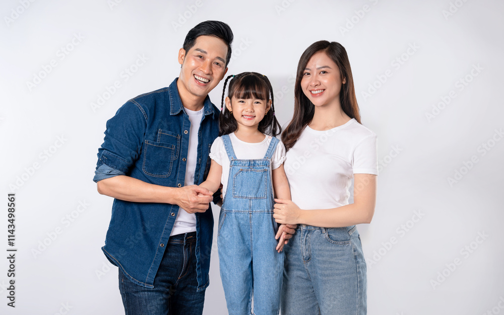 Fototapeta premium portrait of a happy asian family posing on a white background
