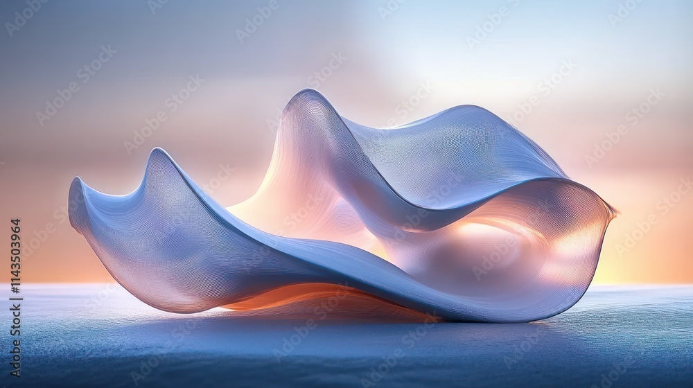 Smooth Abstract Minimalism Sculpture in Soft Pastel Colors with Fluid Movement and Light Smooth Abstract Minimalism Sculpture in Soft Pastel Colors with Fluid Movement and Light