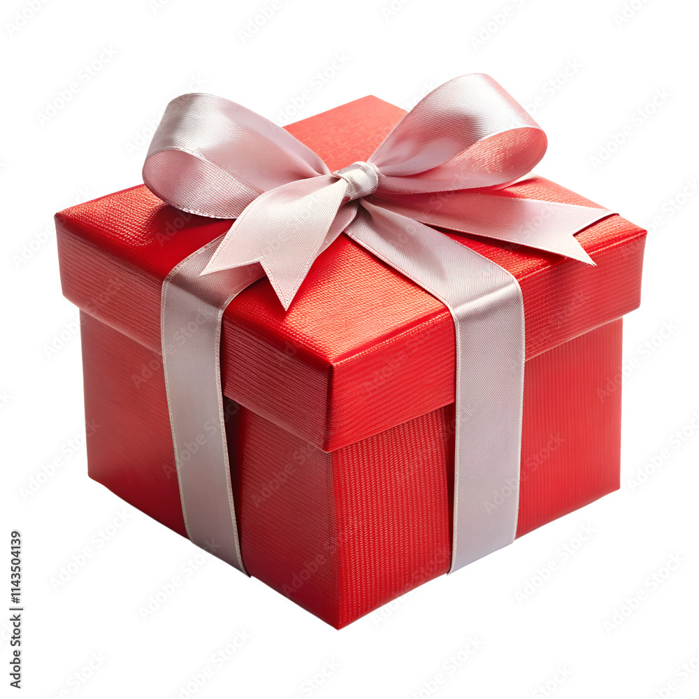 Obraz premium Red color gift box with bow ribbon isolated on transparent PNG background, Christmas, birthday, anniversary or Valentine's, holiday decor 01