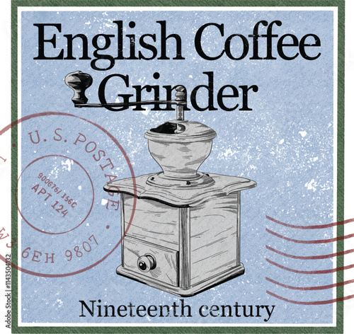 espreso coffee maker vintage fabrique postage sketch illustration