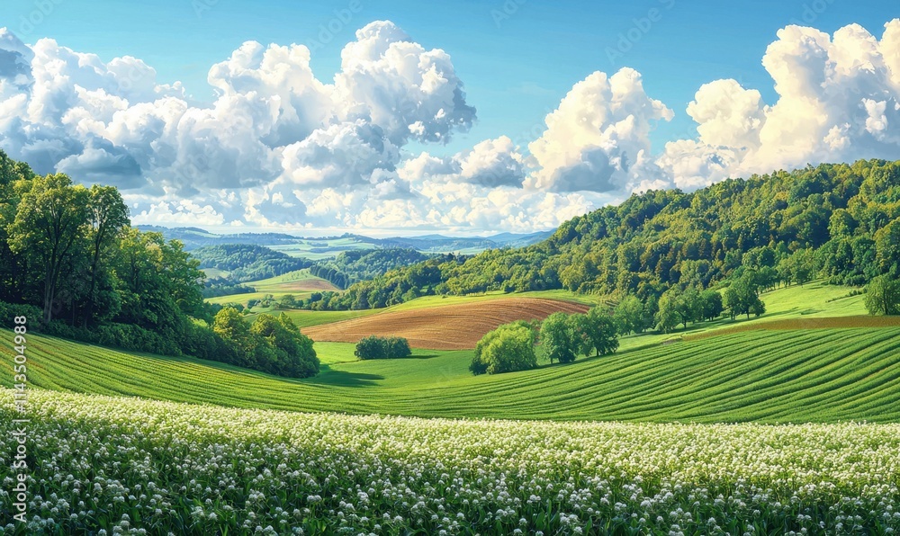 Fototapeta premium Rural agroforestry scene peaceful landscape nature view