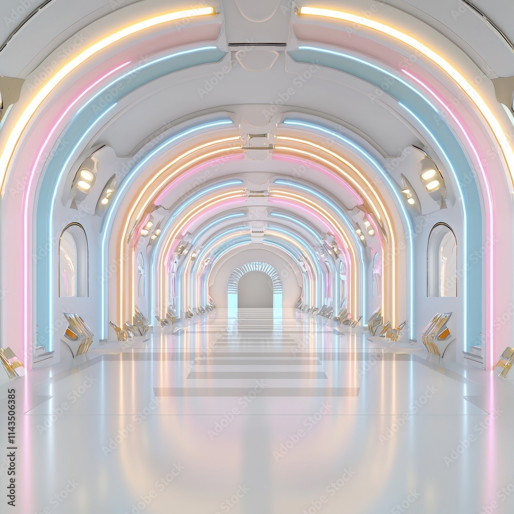 Fototapeta premium Futuristic Hallway with Neon Lights and Modern Design Elements