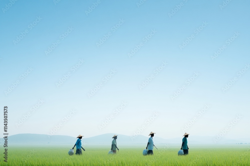 Peaceful Dawn Farmers Embrace Sustainable Practices in Misty Fields Peaceful Dawn Farmers Embrace Sustainable Practices in Misty Fields
