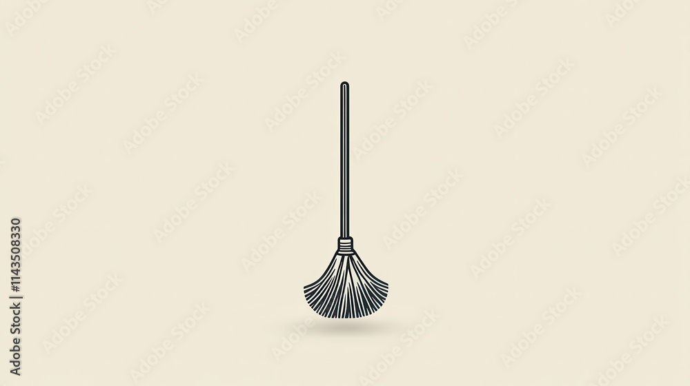 Minimalist illustration of broom with simple design on beige background