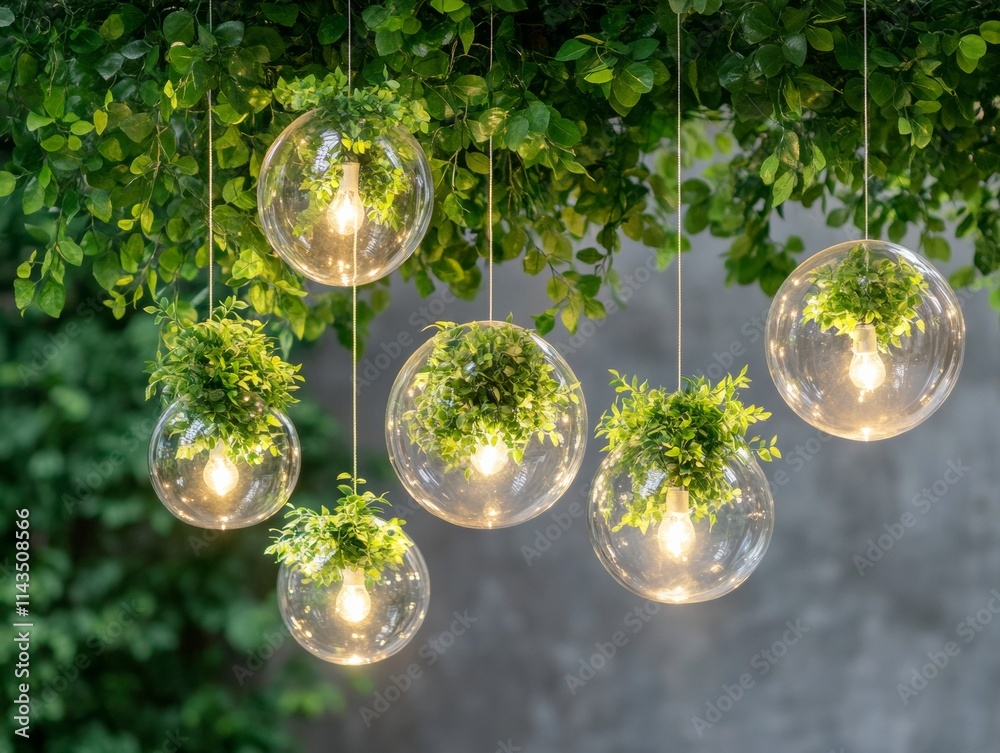 Illuminated Glass Spheres with Plants Nature-Inspired Street Art at Night Illuminated Glass Spheres with Plants Nature-Inspired Street Art at Night