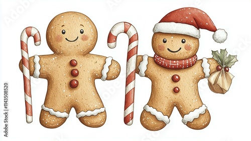 Two Festive Gingerbread Men With Candy Canes