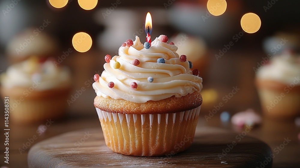 Birthday Cupcake With Candle And Sprinkles Birthday Cupcake With Candle And Sprinkles