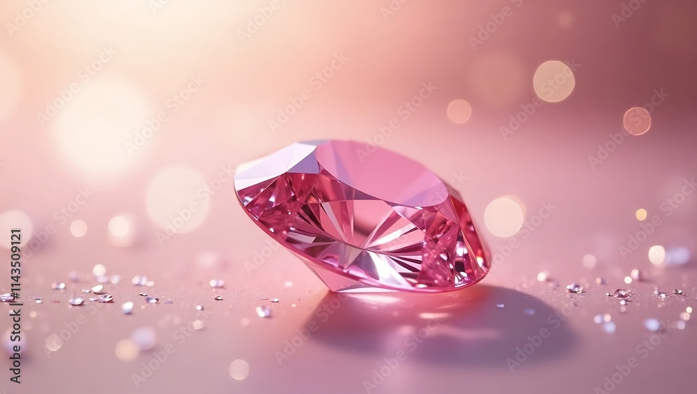 Sparkling pink diamond on bokeh background.