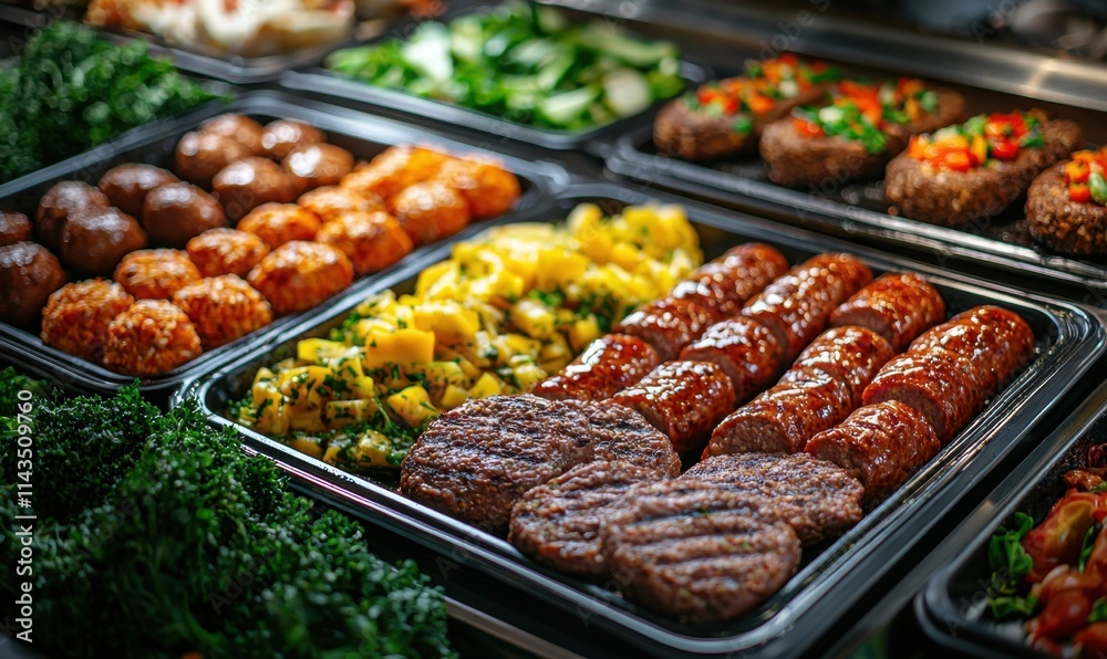 Culinary buffet diverse meat substitutes indoor Culinary buffet diverse meat substitutes indoor