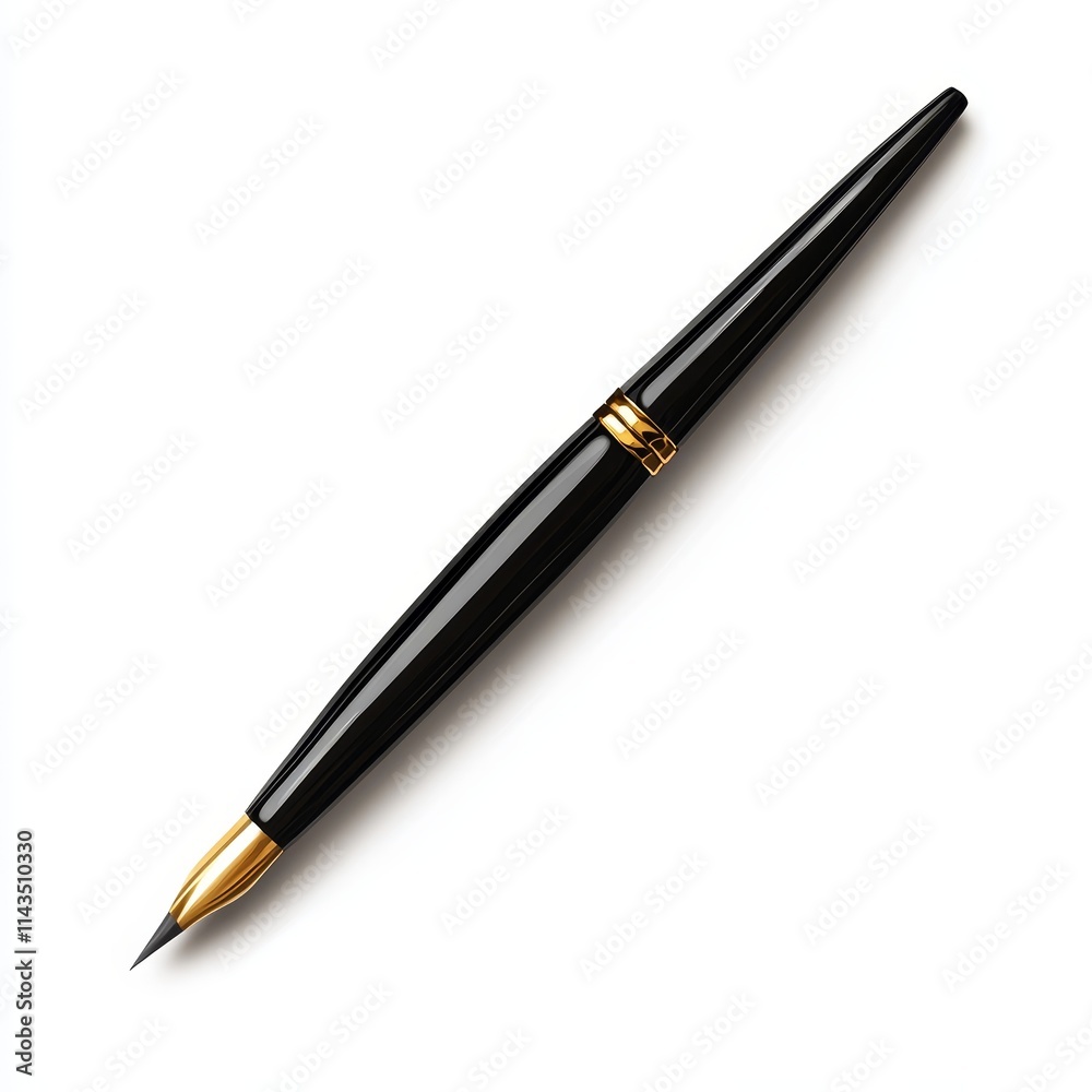 Elegant black fountain pen with a golden tip on a white background. Elegant black fountain pen with a golden tip on a white background.