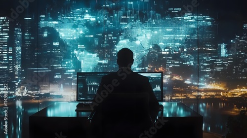 Wallpaper Mural A cinematic view of a business leader analyzing holographic global market data Torontodigital.ca