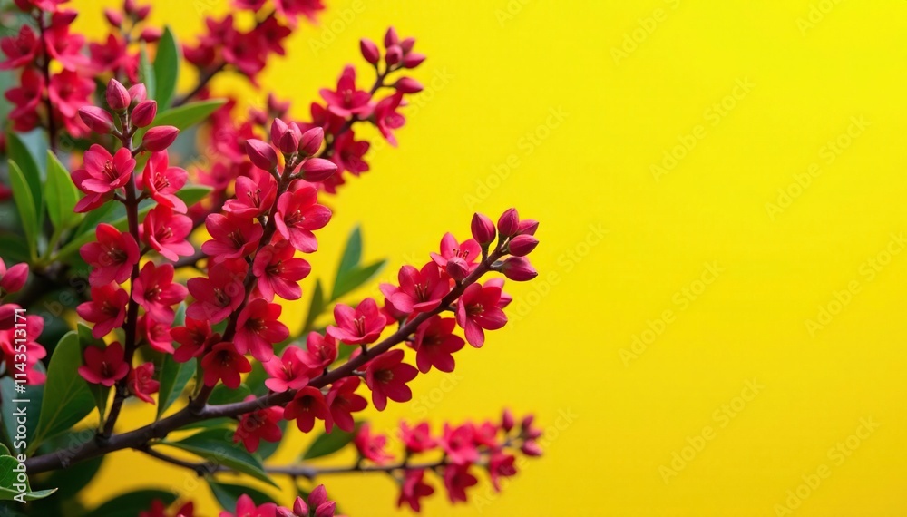 A vibrant barberry bush in full bloom against a sunny yellow background, barberry, nature A vibrant barberry bush in full bloom against a sunny yellow background, barberry, nature