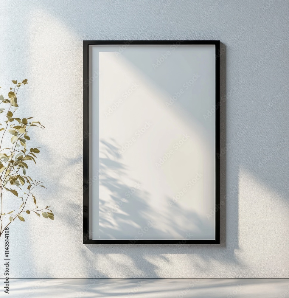 Black Frame Mockup Minimalist Art Piece Against Light Wall Soft Natural Lighting Scandinavian Design Black Frame Mockup Minimalist Art Piece Against Light Wall Soft Natural Lighting Scandinavian Design