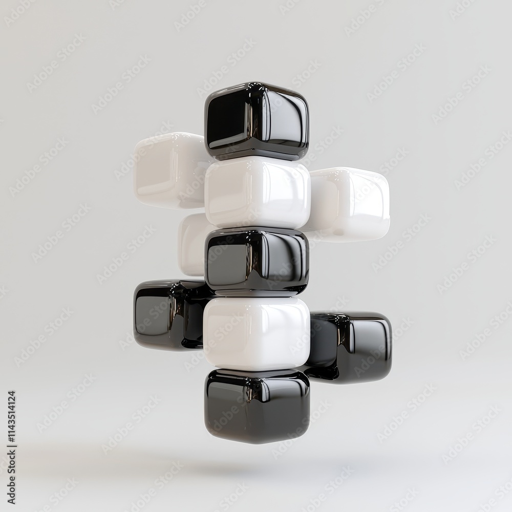 Abstract Stacked Cubes in Black and White Balanced Arrangement Abstract Stacked Cubes in Black and White Balanced Arrangement