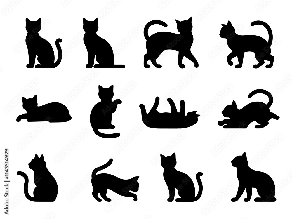 a collection of black cat silhouettes in various dynamic and relaxed poses in vector a collection of black cat silhouettes in various dynamic and relaxed poses in vector